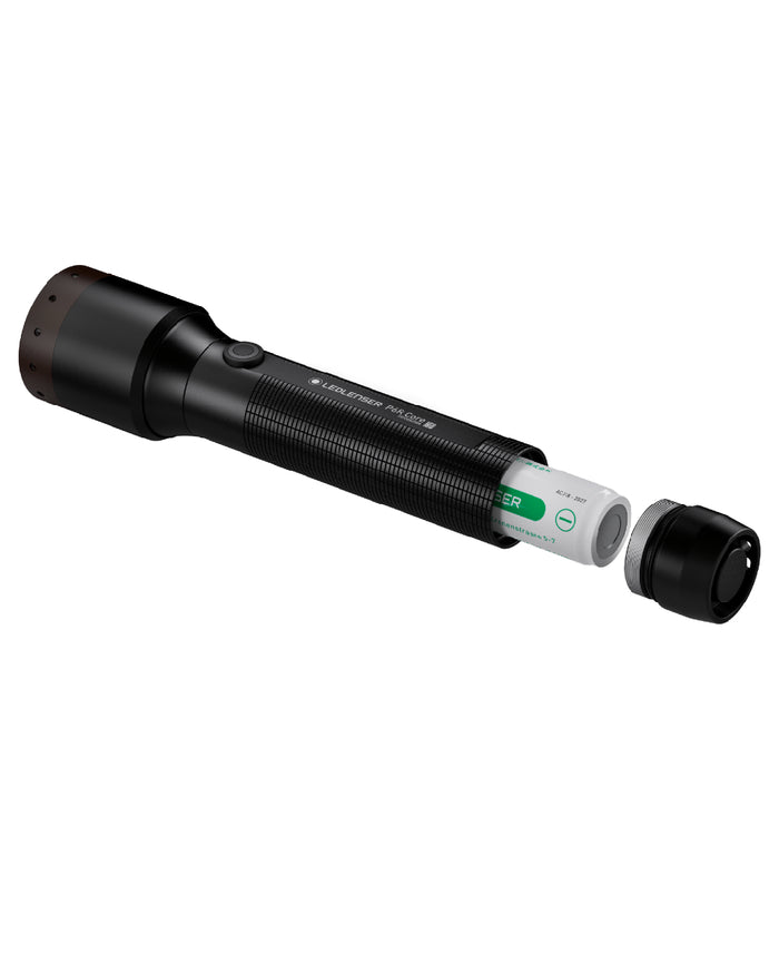 Black coloured Led Lenser P6R Core Rechargeable Torch on white background #colour_black