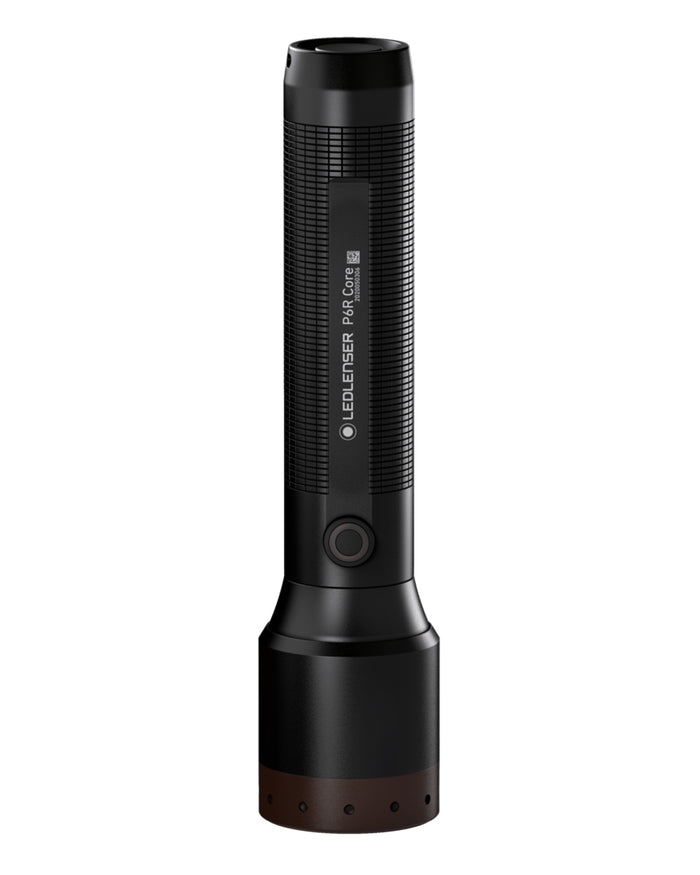 Black coloured Led Lenser P6R Core Rechargeable Torch on white background #colour_black
