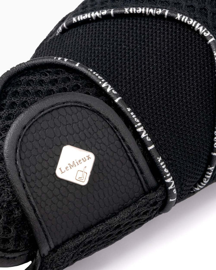 Black coloured LeMieux 3D Mesh Riding Gloves on white background #colour_black