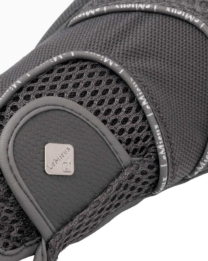 Grey coloured LeMieux 3D Mesh Riding Gloves on white background #colour_grey
