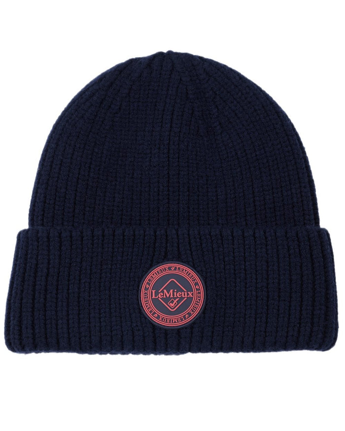 Navy coloured LeMieux Bodie Beanie on white background #colour_navy