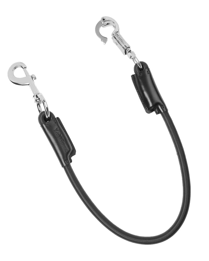 Black coloured LeMieux Bungee Tie Ups on white background #colour_black