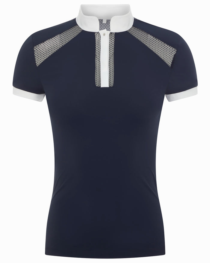 Navy coloured LeMieux Camille Short Sleeve Show Shirt on white background #colour_navy