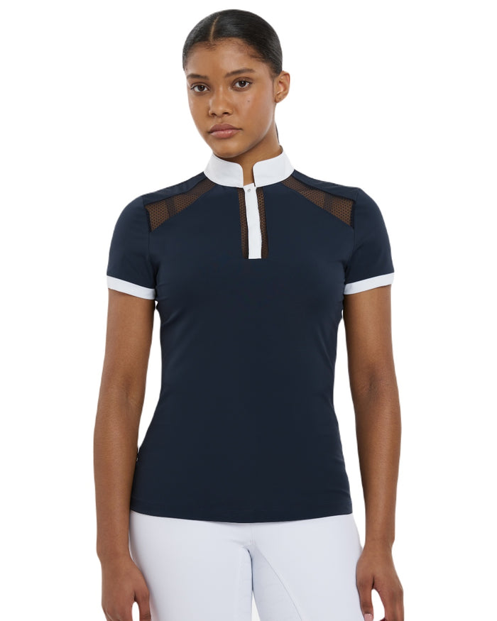Navy coloured LeMieux Camille Short Sleeve Show Shirt on white background #colour_navy