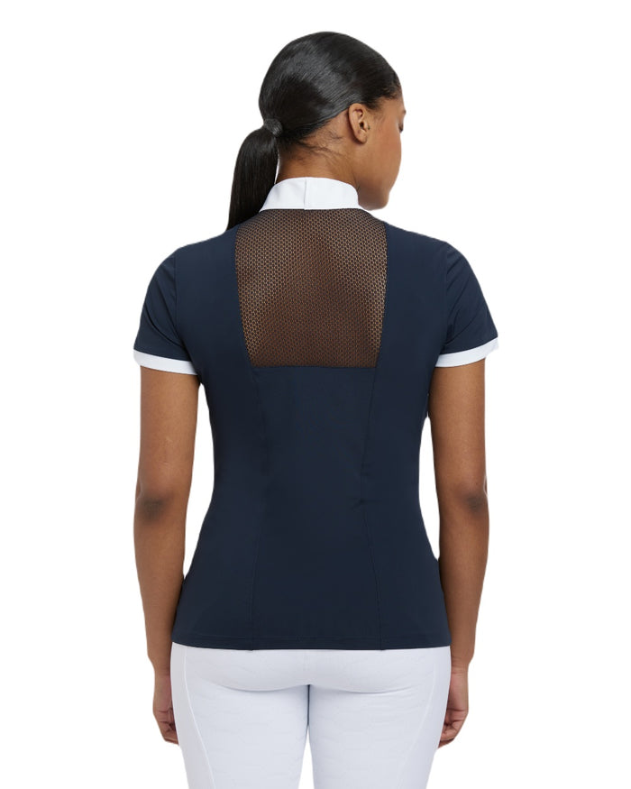 Navy coloured LeMieux Camille Short Sleeve Show Shirt on white background #colour_navy