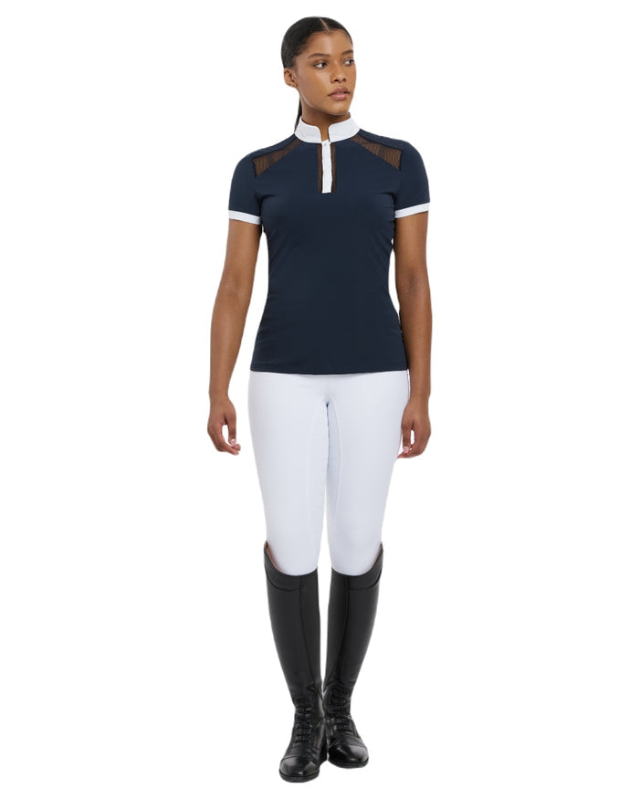 Navy coloured LeMieux Camille Short Sleeve Show Shirt on white background #colour_navy