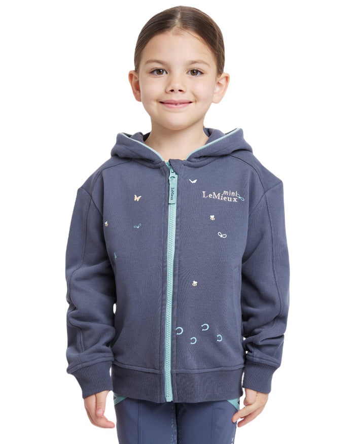 Dusk Blue coloured LeMieux Childrens Mini Charlie Zip Through Hoodie on white background #colour_dusk-blue