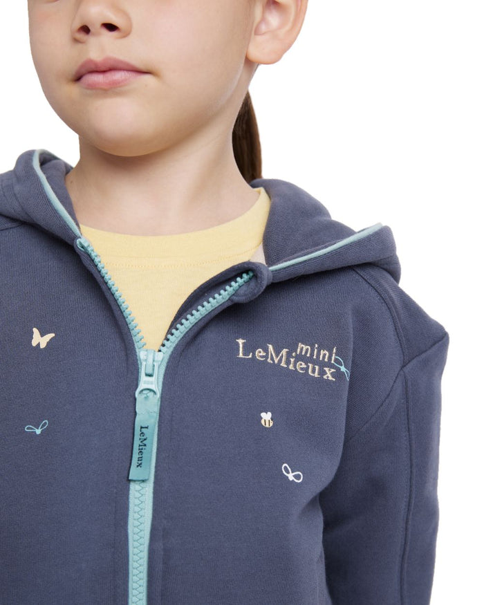 Dusk Blue coloured LeMieux Childrens Mini Charlie Zip Through Hoodie on white background #colour_dusk-blue