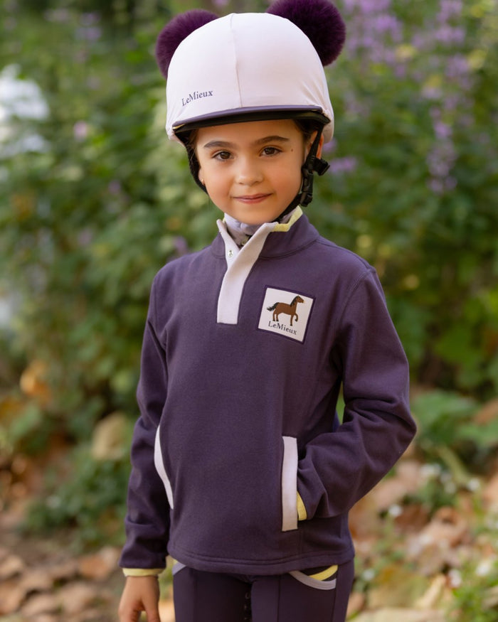 Juniper coloured LeMieux Childrens Mini Mae Popper Fleece on tree background #colour_juniper