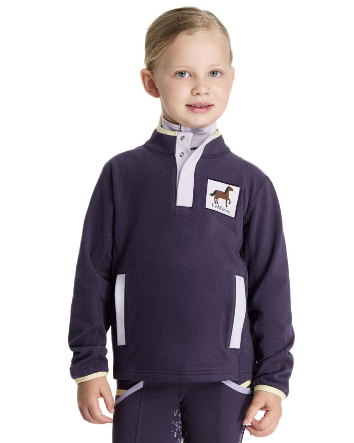 Juniper coloured LeMieux Childrens Mini Mae Popper Fleece on white background #colour_juniper