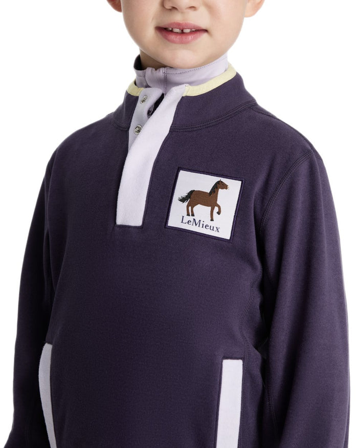 Juniper coloured LeMieux Childrens Mini Mae Popper Fleece on white background #colour_juniper
