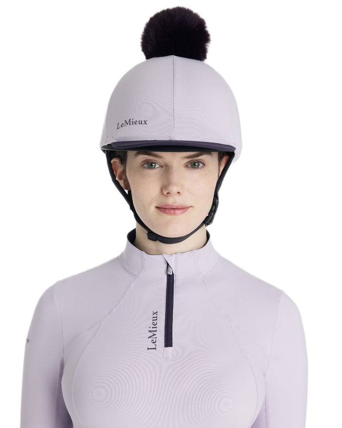 Lilac coloured LeMieux Pom Hat Silk on white background #colour_lilac