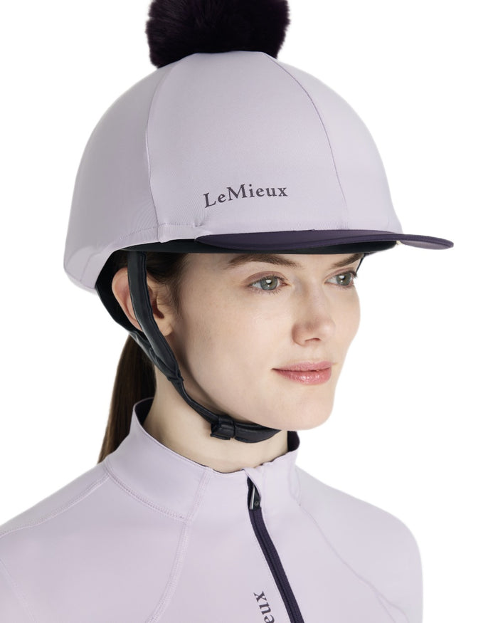 Lilac coloured LeMieux Pom Hat Silk on white background #colour_lilac