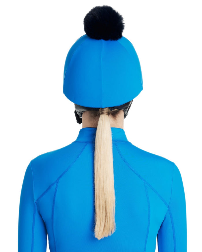 Benetton Blue coloured LeMieux Classique Pom Hat Silk on white background #colour_benetton-blue