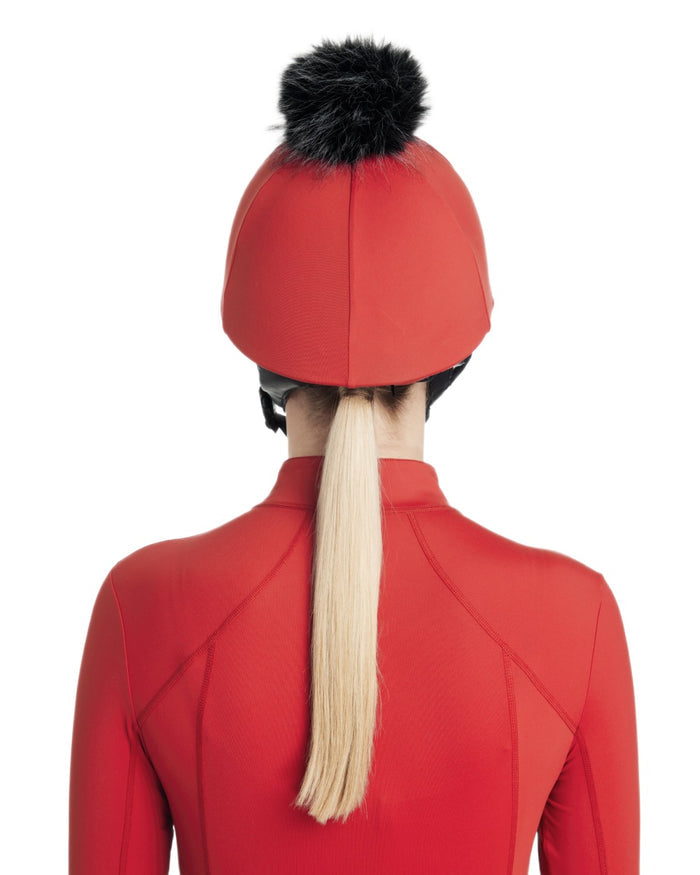 Chilli coloured LeMieux Classique Pom Hat Silk on white background #colour_chilli