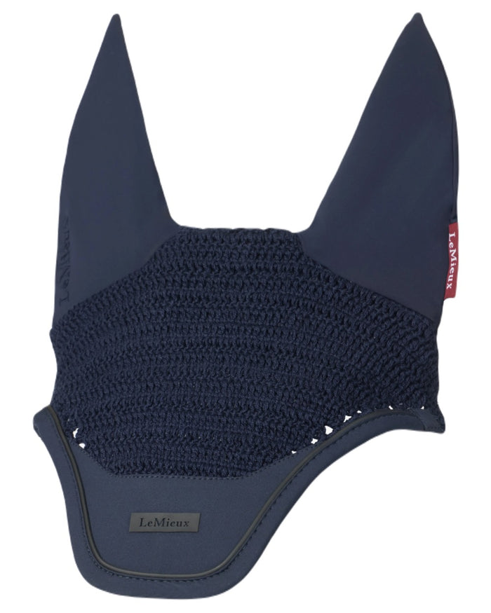 Navy coloured LeMieux Essence Acoustic Fly Hood on white background #colour_navy