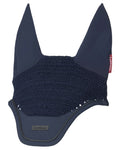 Navy coloured LeMieux Essence Acoustic Fly Hood on white background #colour_navy