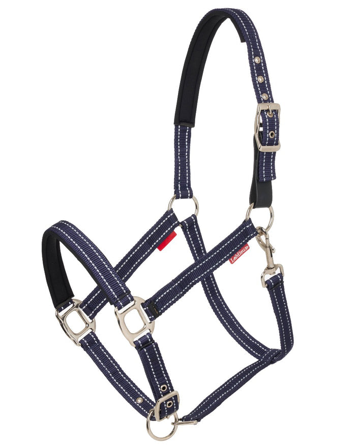 Navy coloured LeMieux Essential Yard Headcollar on white background #colour_navy