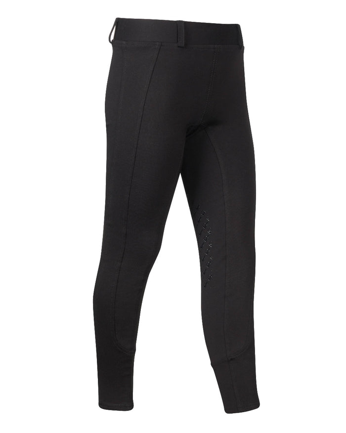 Black coloured LeMieux Junior Pro Breeches on white background #colour_black