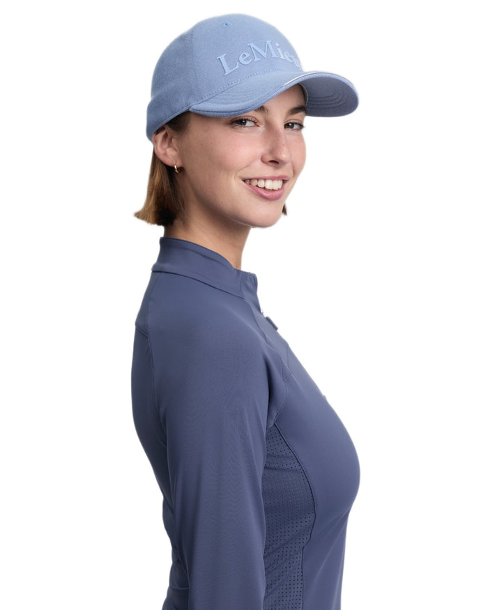 Powder Blue coloured LeMieux Lara Cap on white background #colour_powder-blue