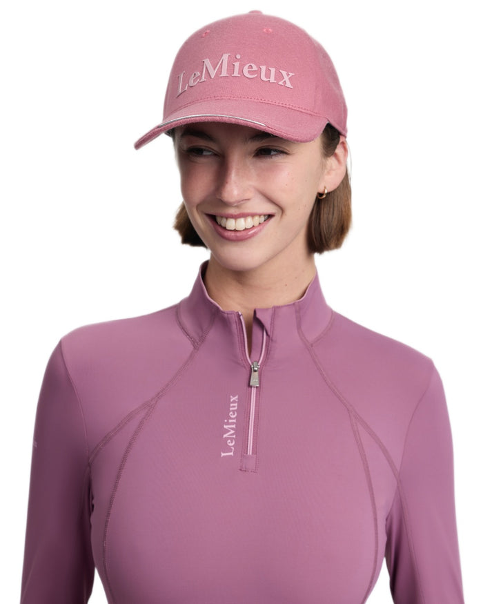 Mallow coloured LeMieux Lara Cap on white background #colour_mallow