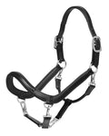 Black coloured LeMieux Leather Grooming Headcollar on white background #colour_black