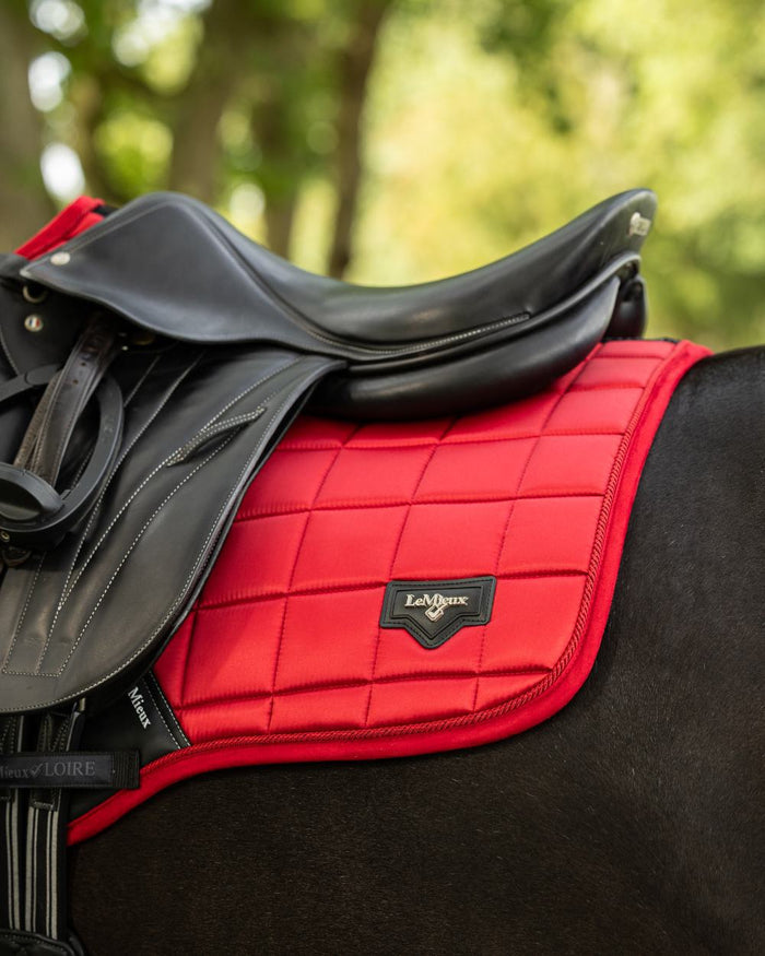 Chilli Coloured LeMieux Loire Close Contact Square On A Riding Arena Background #colour_chilli