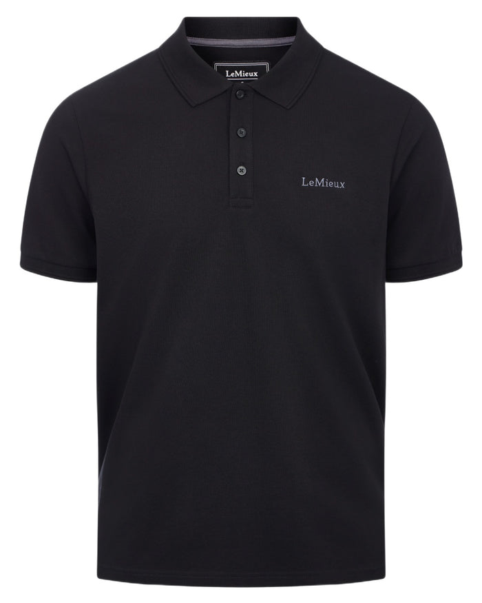 Black coloured LeMieux Mens Classique Polo T-Shirt on white background #colour_black