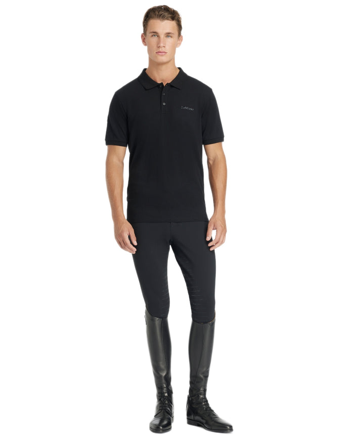 Black coloured LeMieux Mens Classique Polo T-Shirt on white background #colour_black