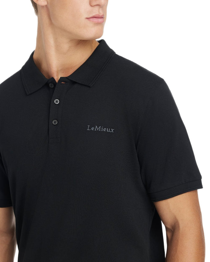 Black coloured LeMieux Mens Classique Polo T-Shirt on white background #colour_black