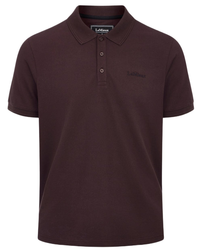 Damson coloured LeMieux Mens Classique Polo T-Shirt on white background #colour_damson