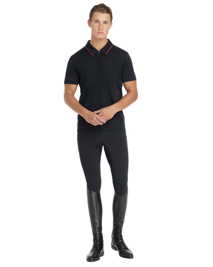 Black coloured LeMieux Mens Performance Polo T-Shirt on white background #colour_black