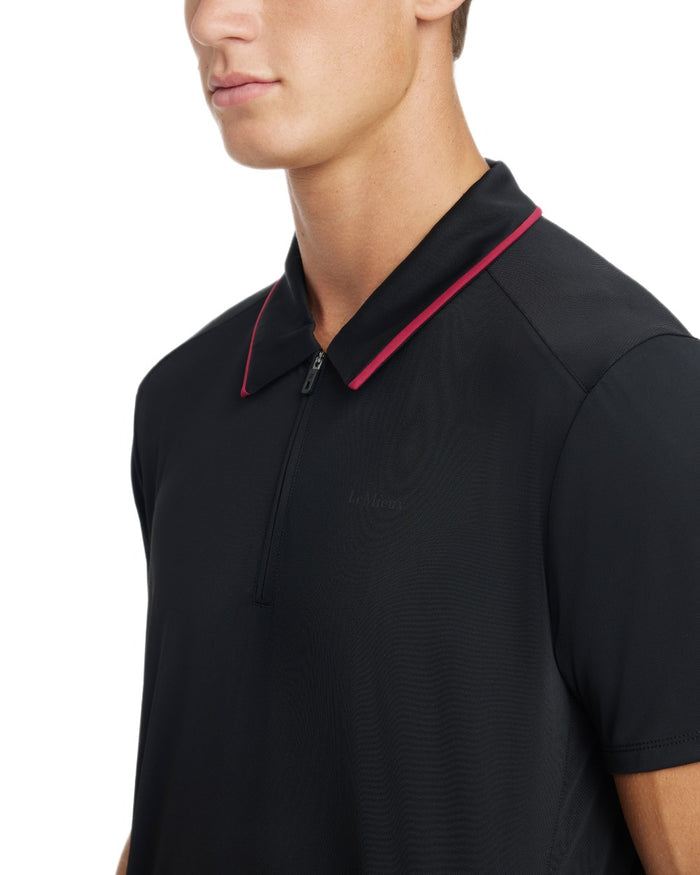 Black coloured LeMieux Mens Performance Polo T-Shirt on white background #colour_black