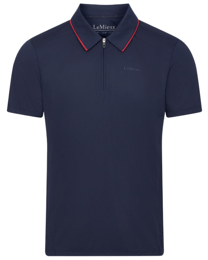 Navy coloured LeMieux Mens Performance Polo T-Shirt on white background #colour_navy