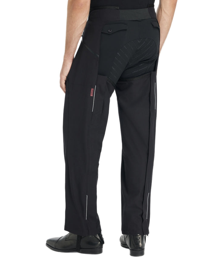 Black coloured LeMieux Mens Stormwear Waterproof Chaps on white background #colour_black