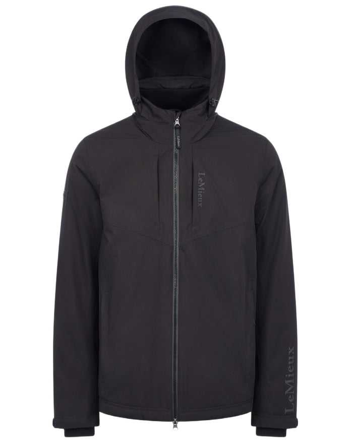Black coloured LeMieux Mens Waterproof Team Jacket on white background #colour_black