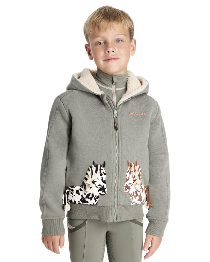 Rosemary coloured LeMieux Childrens Mini Charlie Pony Hoodie on white background #colour_rosemary