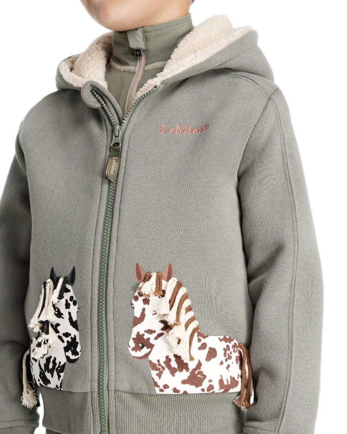 Rosemary coloured LeMieux Childrens Mini Charlie Pony Hoodie on white background #colour_rosemary