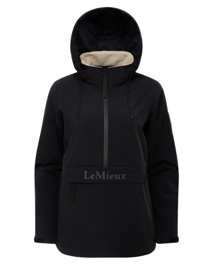 Black coloured LeMieux Phoebe Half Zip Waterproof Anorak on white background #colour_black