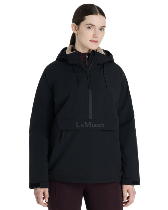 Black coloured LeMieux Phoebe Half Zip Waterproof Anorak on white background #colour_black