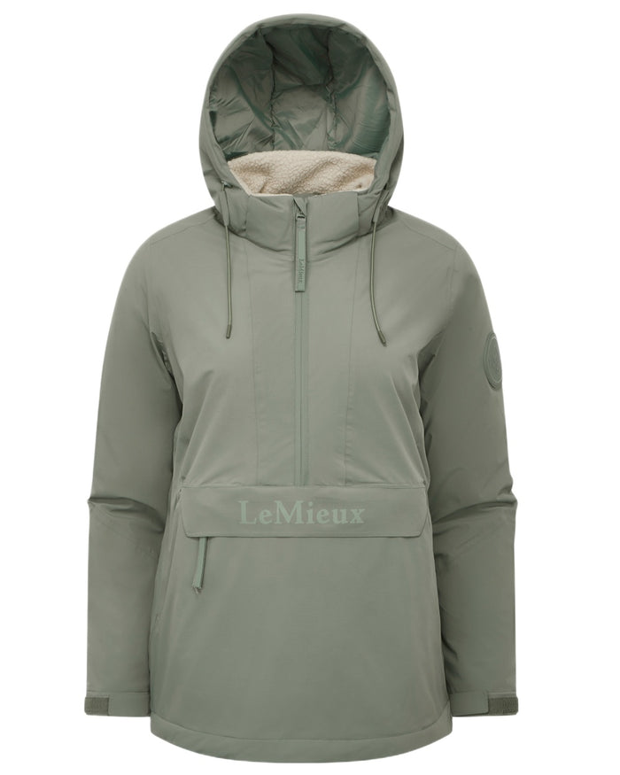 Rosemary coloured LeMieux Phoebe Half Zip Waterproof Anorak on white background #colour_rosemary