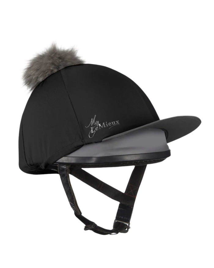 Black Coloured LeMieux Pom Hat Silk On A White Background #colour_black