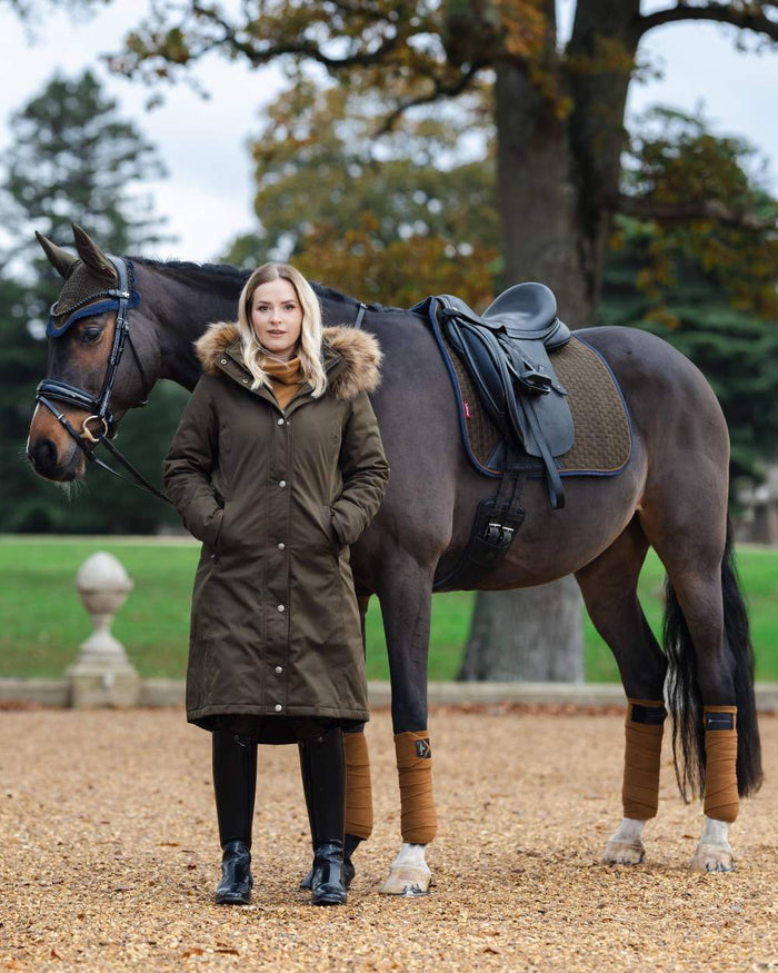 Alpine Coloured LeMieux Suede Dressage Square On A Outer Yard Background #colour_alpine