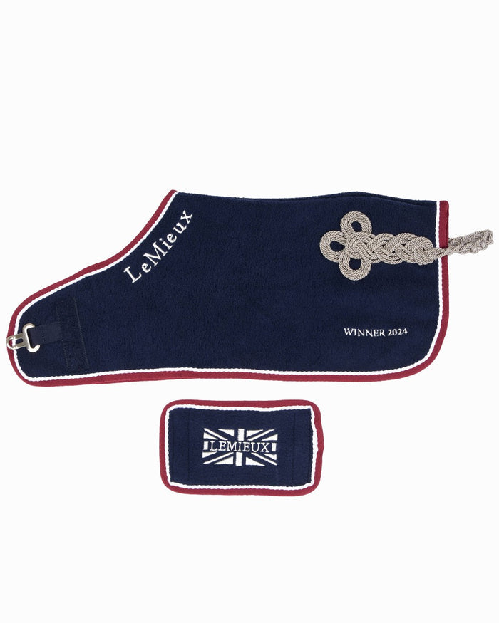 Navy coloured LeMieux Toy Pony Winners Rug on white background #colour_navy