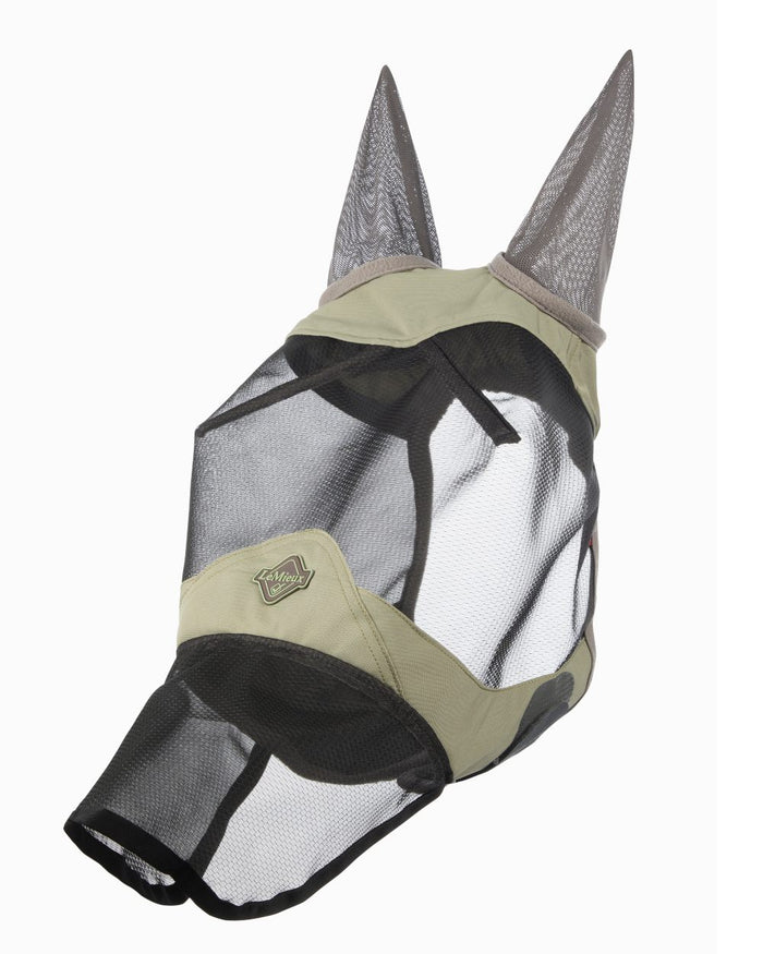 Fern coloured LeMieux Visor Tek Full Fly Mask on white background #colour_fern