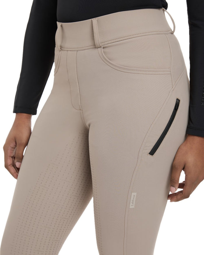 Pecan coloured LeMieux Womens Amy Breggings on white background #colour_pecan