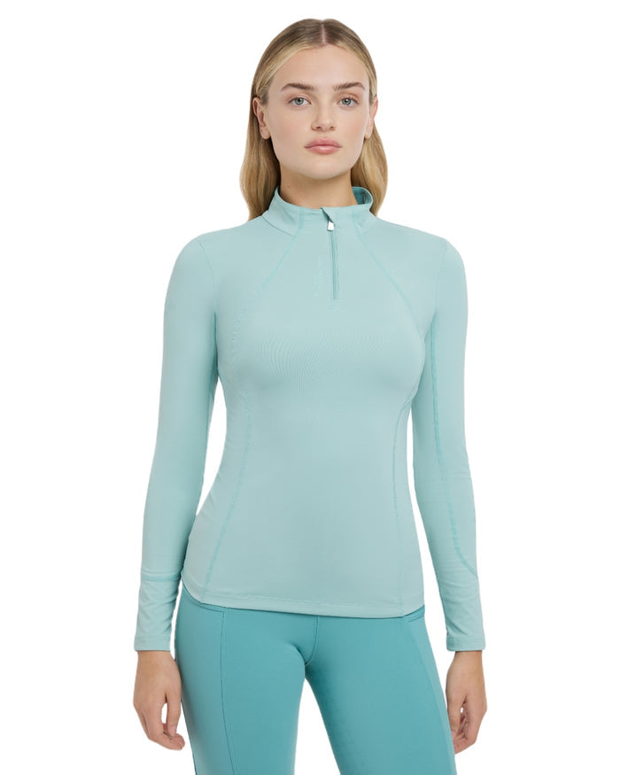 Aqua coloured LeMieux Womens Base Layer on white background #colour_aqua