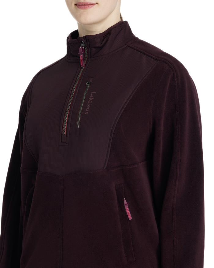 Damson coloured LeMieux Clara Hybrid Fleece on white background #colour_damson