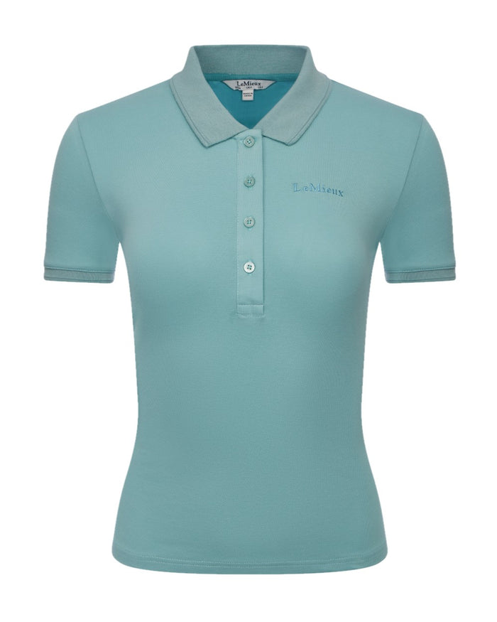 Aqua coloured LeMieux Womens Classique Polo Shirt on white background #colour_aqua