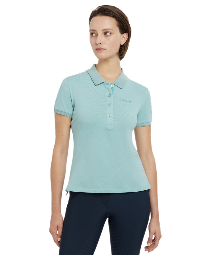 Aqua coloured LeMieux Womens Classique Polo Shirt on white background #colour_aqua